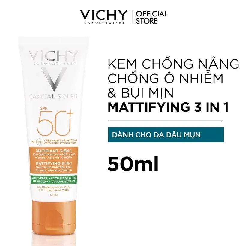 Kem Chống Nắng Capital Soleil Mattifying 3-In-1 SPF 50+ UVB + UVA 50ml EU