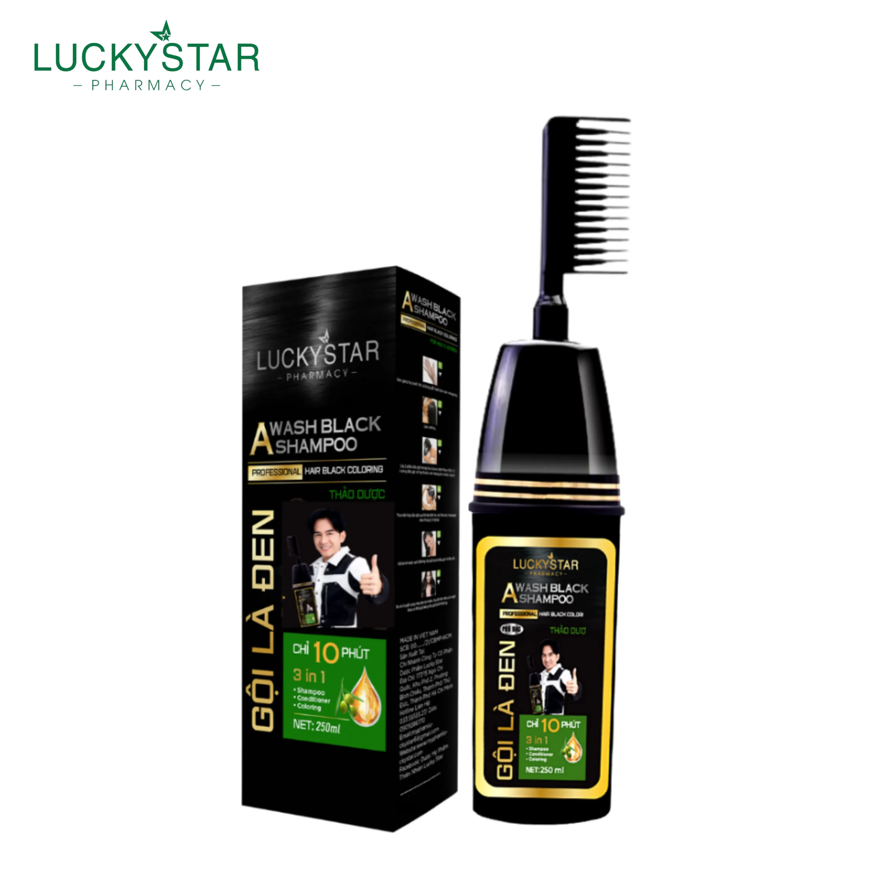 Gội Là Đen Thảo Dược Chai Lược Lucky Star 250ml