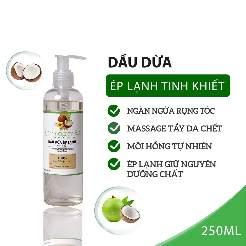 Dầu Dừa Ép Lạnh Nguyên Chất Dưỡng Da - Tóc - Môi 250ml