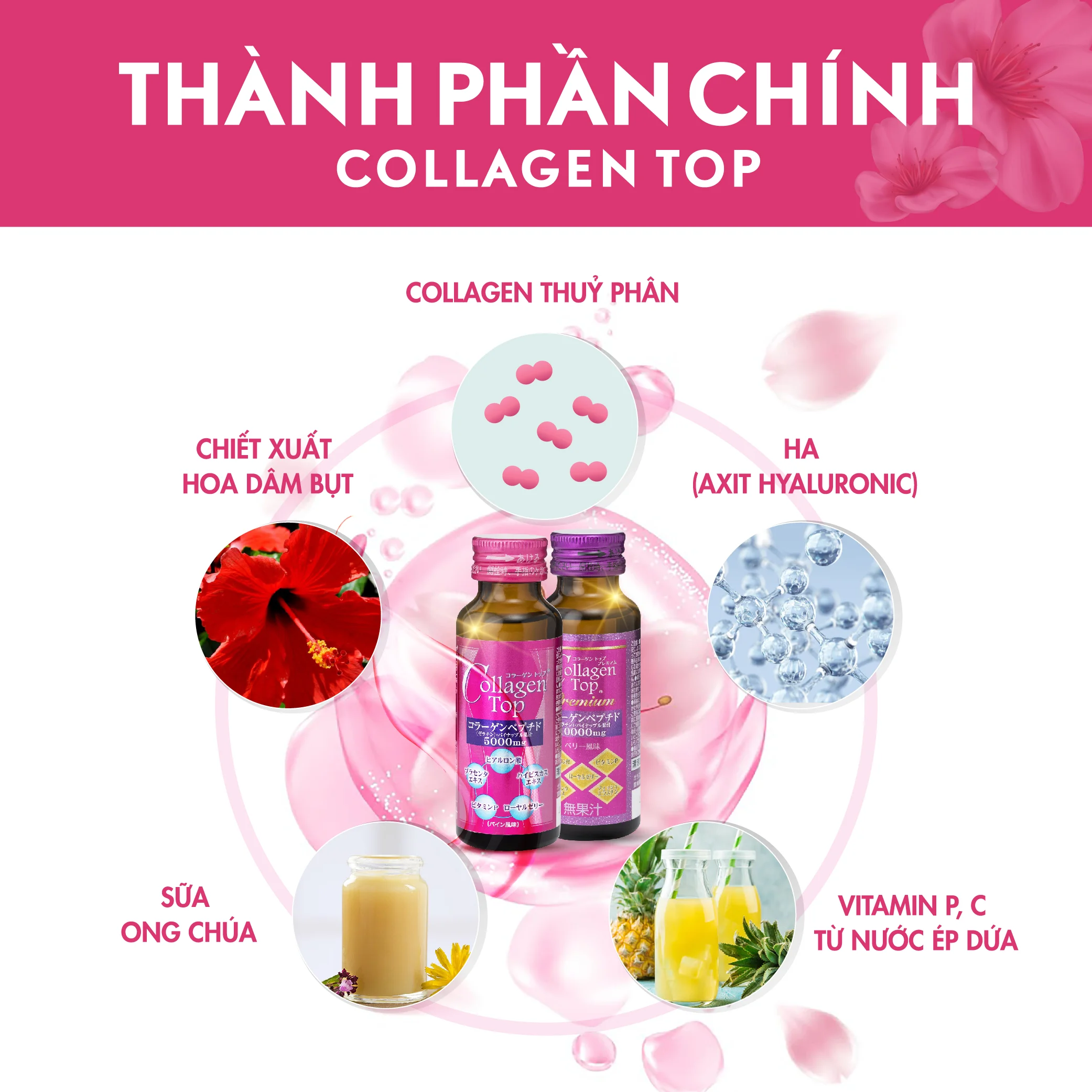 Nước Uống Đẹp Da Collagen Top 5000mg (10 lọ 50ml)