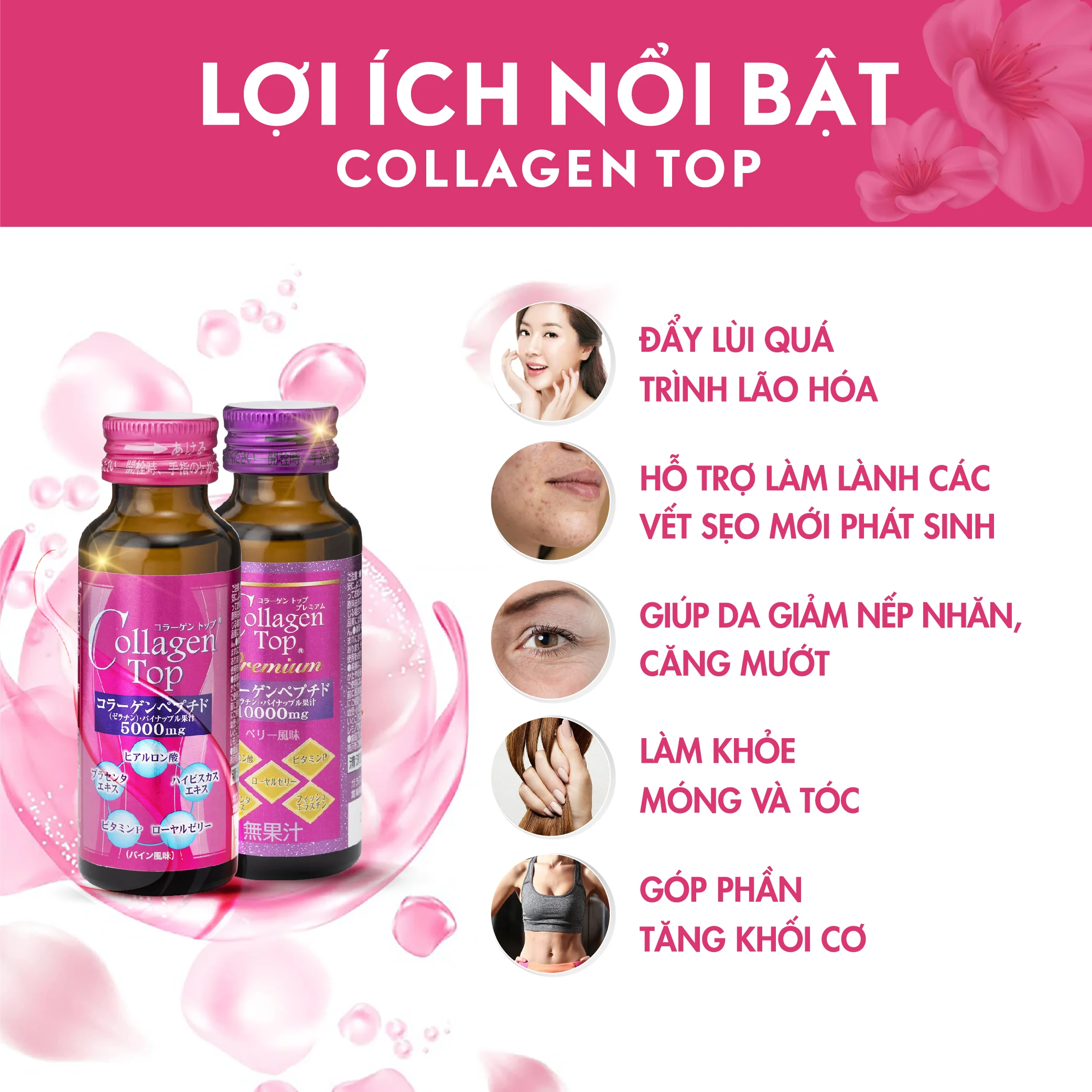 Nước Uống Đẹp Da Collagen Top 5000mg (10 lọ 50ml)