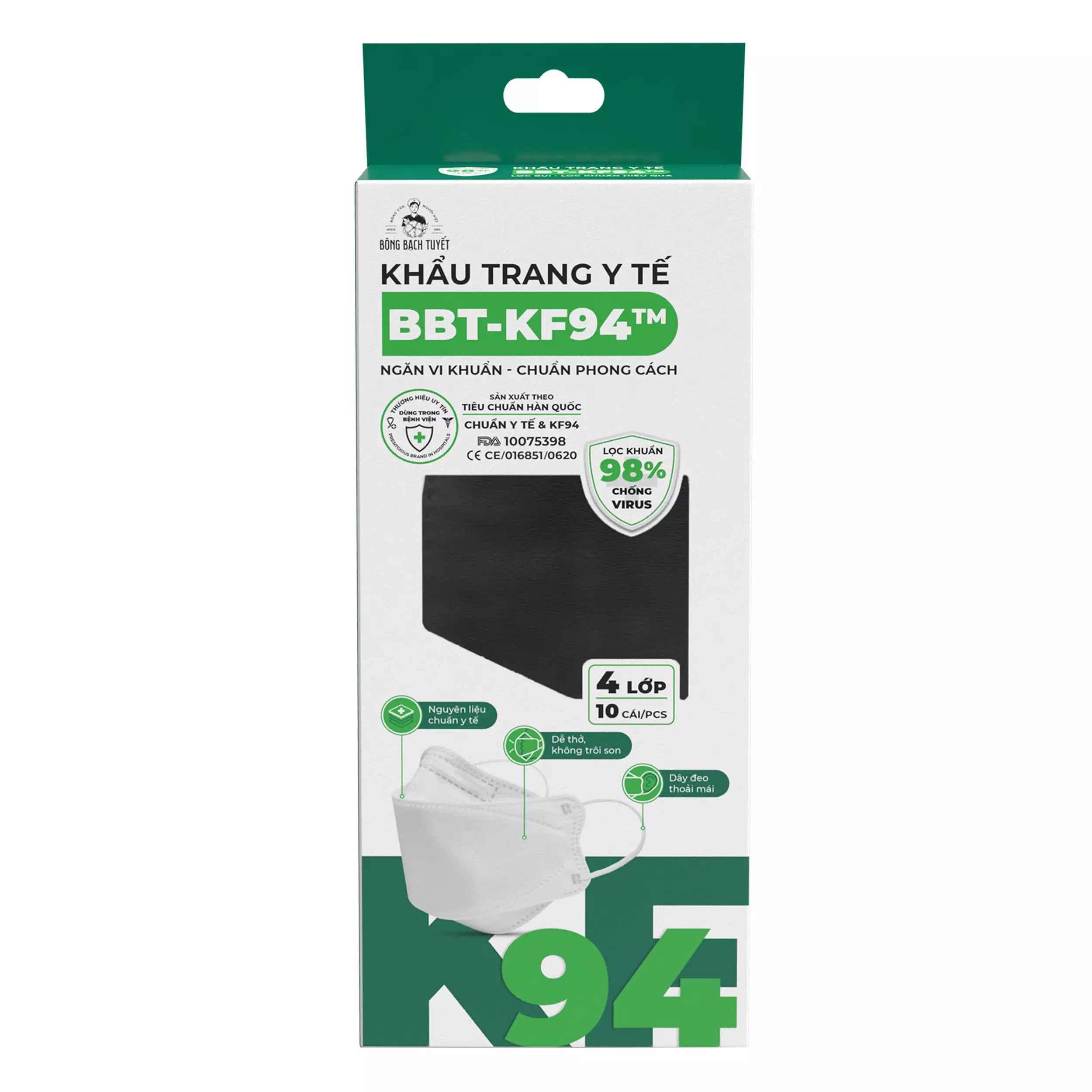 Khẩu Trang KF94 4 Lớp (10 Cái/Hộp - Đen)