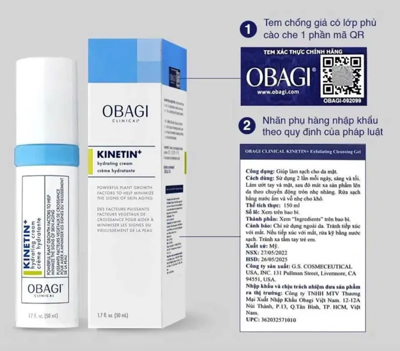 Kem Dưỡng OBAGI Phục Hồi Làm Dịu Da Kinetin+ Hydrating Cream 50ml (date 07/2025)