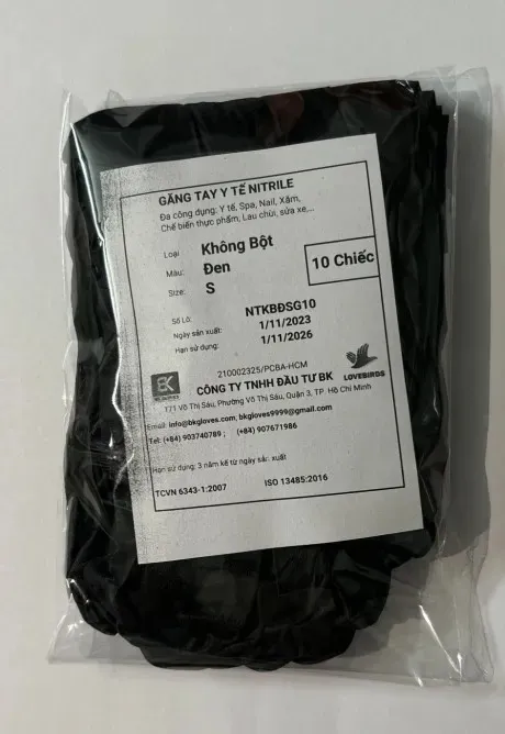 Găng Tay Nitrile Không Bột Size S Đen BK Gloves Gói 10 Cái