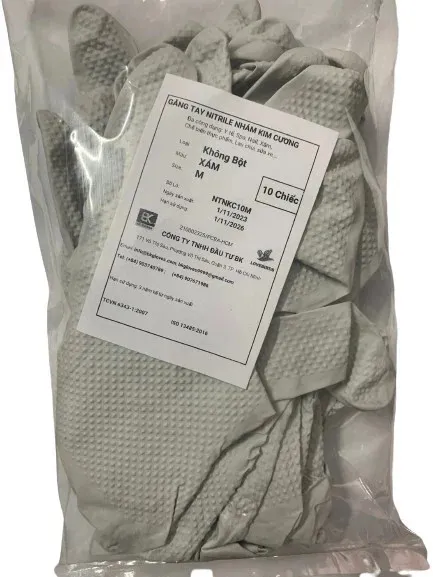 Găng Tay Nitrile Màu Xám Nhám Kim Cương Size M Bk Gói 10 Cái