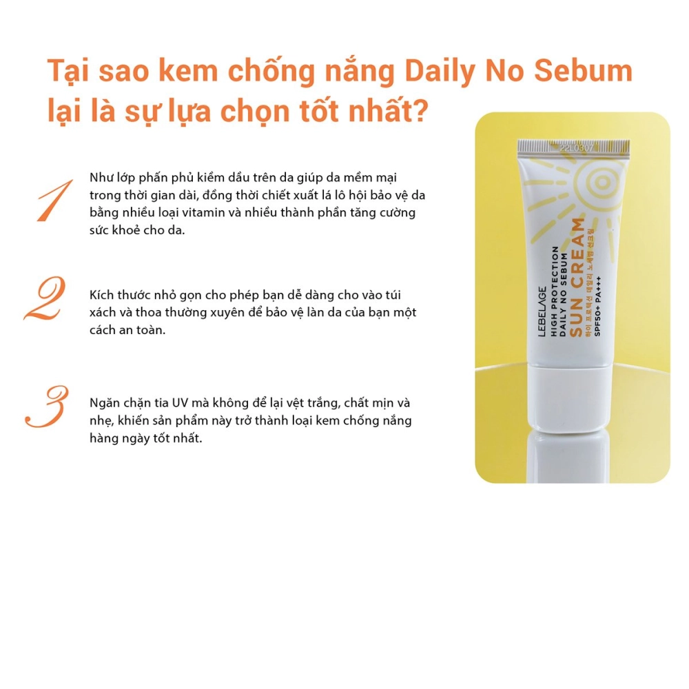 Lebelage High Protection Daily No Sebum Sun Cream Spf50+Pa+++ (30ml) | Aemi