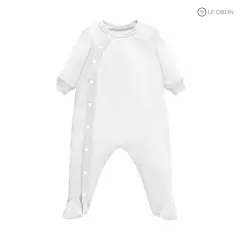 Bodysuit Dài Cúc Bấm Vạt Chéo Liền Tất Vải Cool Mỏng Mát 0 - 3 Tháng (Liền Tất Trắng)