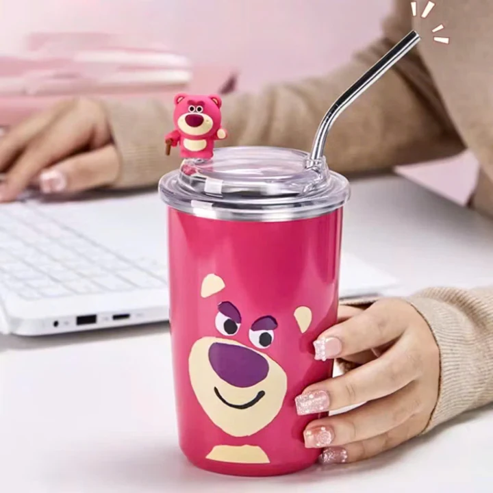 Cốc Giữ Nhiệt Gấu Dâu Losto- Dung Tích 450Ml - Chất Liệu Inox 3O4 An Toàn Sức Khỏe