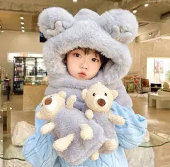 [Ghi Chú Màu] Mũ Trùm Đầu Kèm Khăn Quàng Cổ Và Găng Tay Hình Gấu Nhỏ