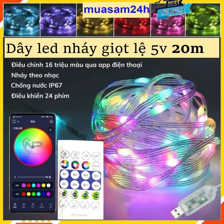 Dây Đèn Led Trang Trí Dài 20M, Led Đuổi, Nháy Theo Nhạc, Có Điều Khiển Qua App