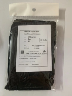 Găng Tay Nitrile Không Bột Size M Đen BK Gloves Gói 10 Cái