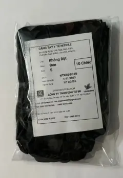 Găng Tay Nitrile Không Bột Size S Đen BK Gloves Gói 10 Cái