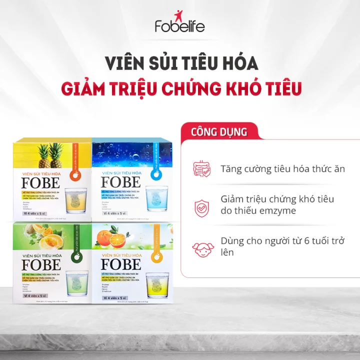 Viên sủi hỗ trợ tiêu hóa, giảm đầy hơi, khó tiêu FOBE 20 Viên Sủi / Hộp Vị Thơm