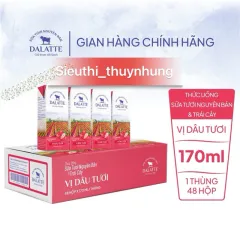 Thùng Dalatte 48 Hộp Thức Uống Sữa Tươi Nguyên Bản & Trái Cây - Vị Dâu 170Ml