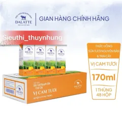 Thùng Dalatte 48 Hộp Thức Uống Sữa Tươi Nguyên Bản & Trái Cây - Vị Cam 170Ml