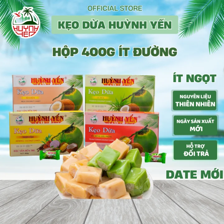 Kẹo dừa dẻo Huỳnh Yến Ít Ngọt |Ép máy ( lá dứa) 400g