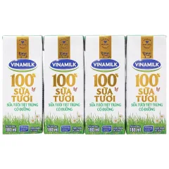 Lốc 4 Hộp Sữa Vinamilk Có Đường 180Ml