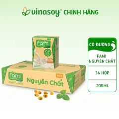 Sữa Đậu Nành Fami Nguyên Chất Có Đường Nguyên Thùng 36 Hộp X 200Ml