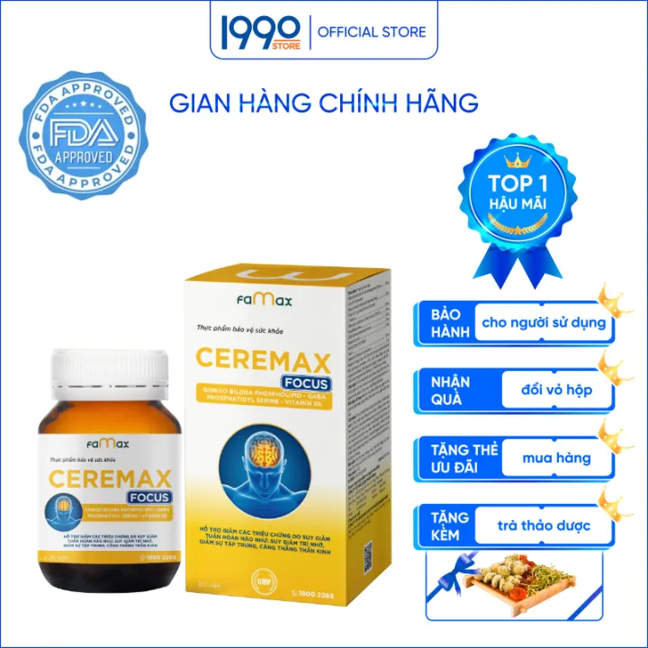 Viên Bổ Não Ceremax Tăng Trí Nhớ, Hỗ Trợ Giảm Đau Nhức Đầu Famax Có Fda Mỹ (Hộp 30 Viên)