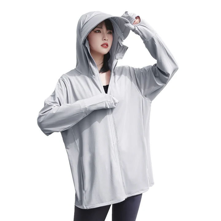 Áo Chống Nắng Bigsize Thoải Mái Siêu Nhẹ Dáng Rộng Dài Mũ Vành Rộng 13cm A54- ghi