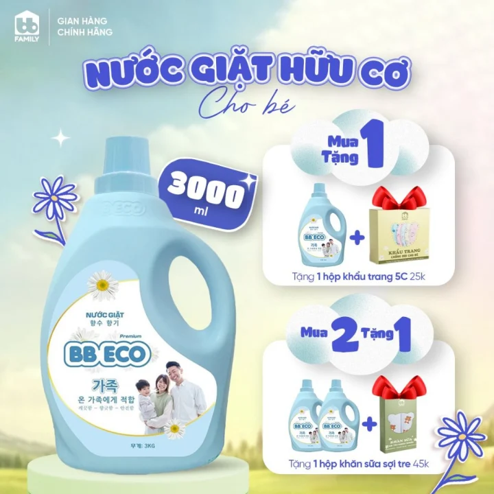 Nước giặt quần áo trẻ em hữu cơ BB ECO 3000ml hương bạch trà mới