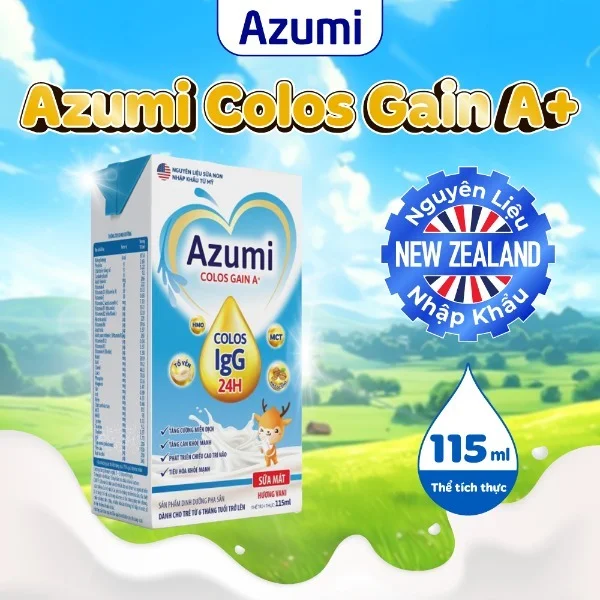 Thùng 48 Hộp Sữa Bột Pha Sẵn Azumi Colos Gain A+ Bổ Sung Igg Cho Bé Từ 6 Tháng (115ml x 48 Hộp)