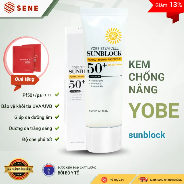 Kem Chống Nắng Yobe Cell Sunblock Spf50+/Pa++++, Bảo Vệ Khỏi Tia Uva/Uvb, Cấp Ẩm Dưỡng Da Trắng Sáng