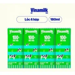 Lốc 4 Hộp Sữa Tươi Tiệt Trùng 100% Vinamilk Có Đường 180Ml