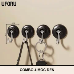 Móc dán tường chịu lực Uforu, chất liệu nhựa pp 2 màu đen và kem - 4 móc đen
