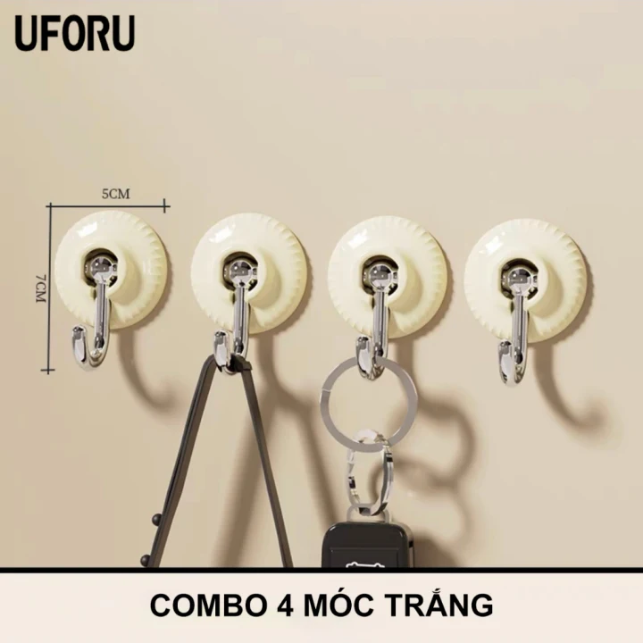 Móc dán tường chịu lực Uforu, chất liệu nhựa pp 2 màu đen và kem treo đồ - 4 móc kem