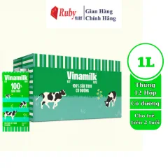 Thùng 12 Hộp Sữa Tươi Tiệt Trùng Vinamilk 100% Có Đường Hộp Giấy 1L