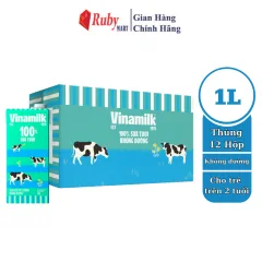 Thùng 12 Hộp Sữa Tươi Tiệt Trùng Vinamilk 100% Không Đường Hộp Giấy 1L